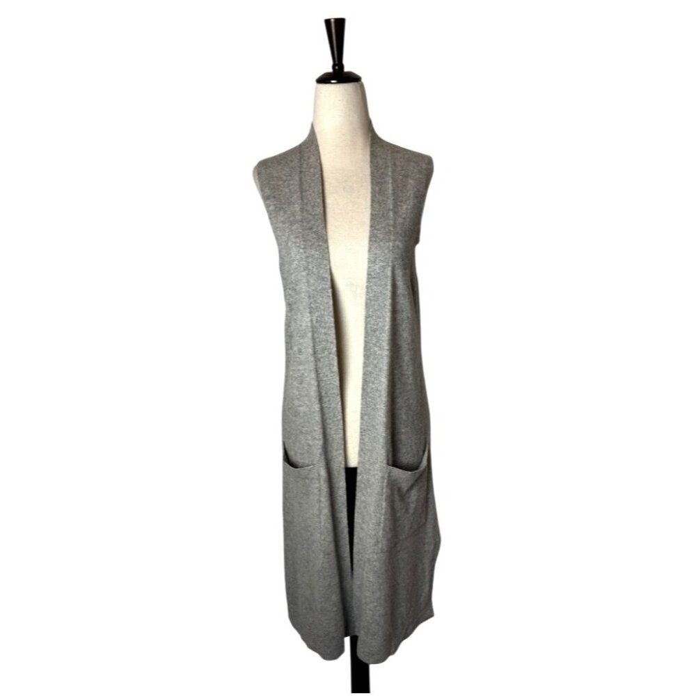 Neiman Marcus Sweater Women Small‎ Gray Cashmere Open Long Line Cardigan Luxury